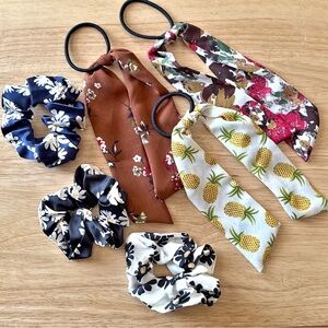 Floral Colorful Scrunchies and Ponytail Holder Scarfs Hair Accessories Set 6 Pc